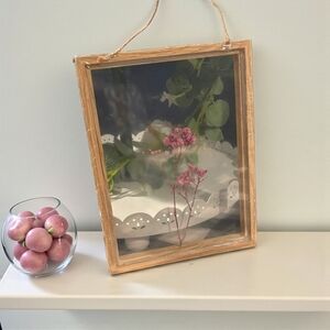Natural Wood Frame with Pink Floral Accents